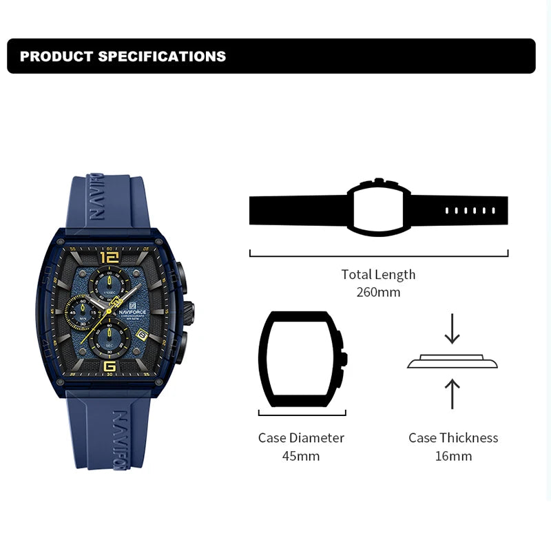 NAVIFORCE Men's Waterproof Date Watch – Silicone Strap