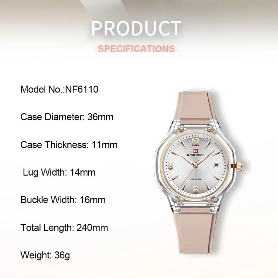 NAVIFORCE Women's 5ATM Night Glow Silicone Watch