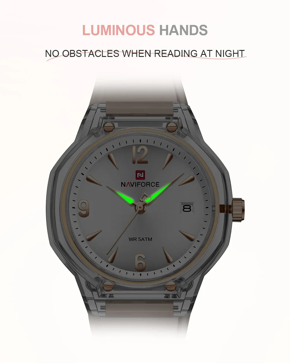 NAVIFORCE Women's 5ATM Night Glow Silicone Watch