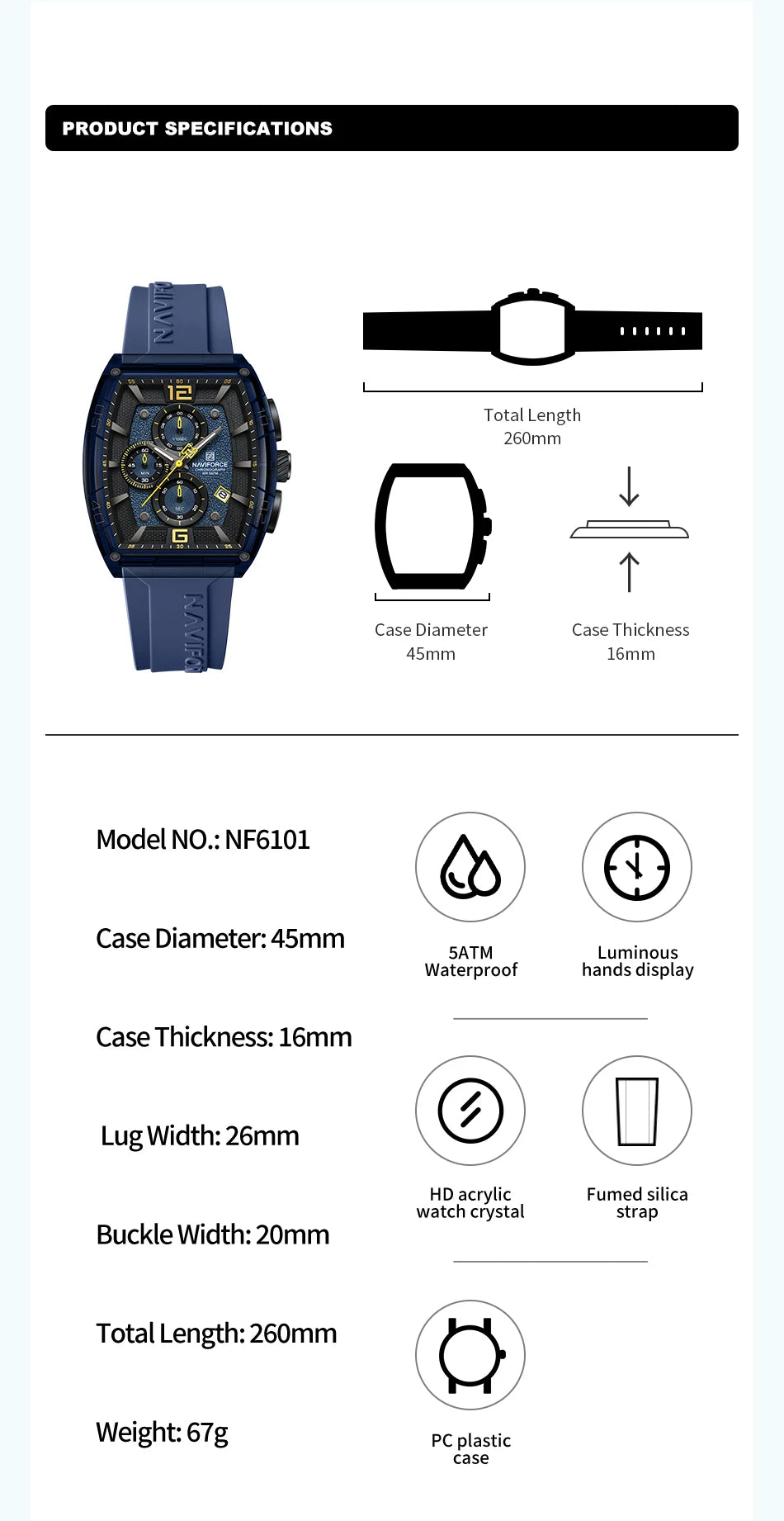 NAVIFORCE Men's Waterproof Date Watch – Silicone Strap